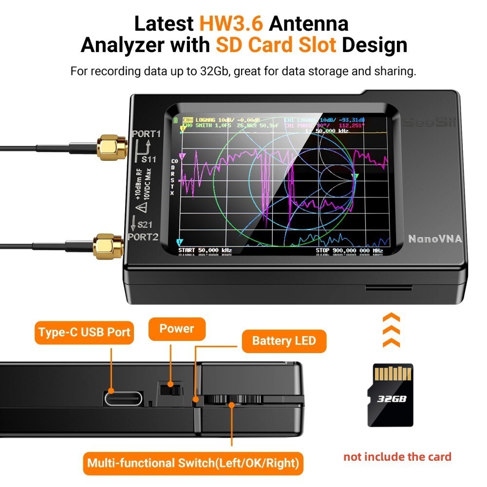 Touch Paddle NanoVNA-H Vector Network Antenna Analyzer HF VHF UHF MF Analyzer