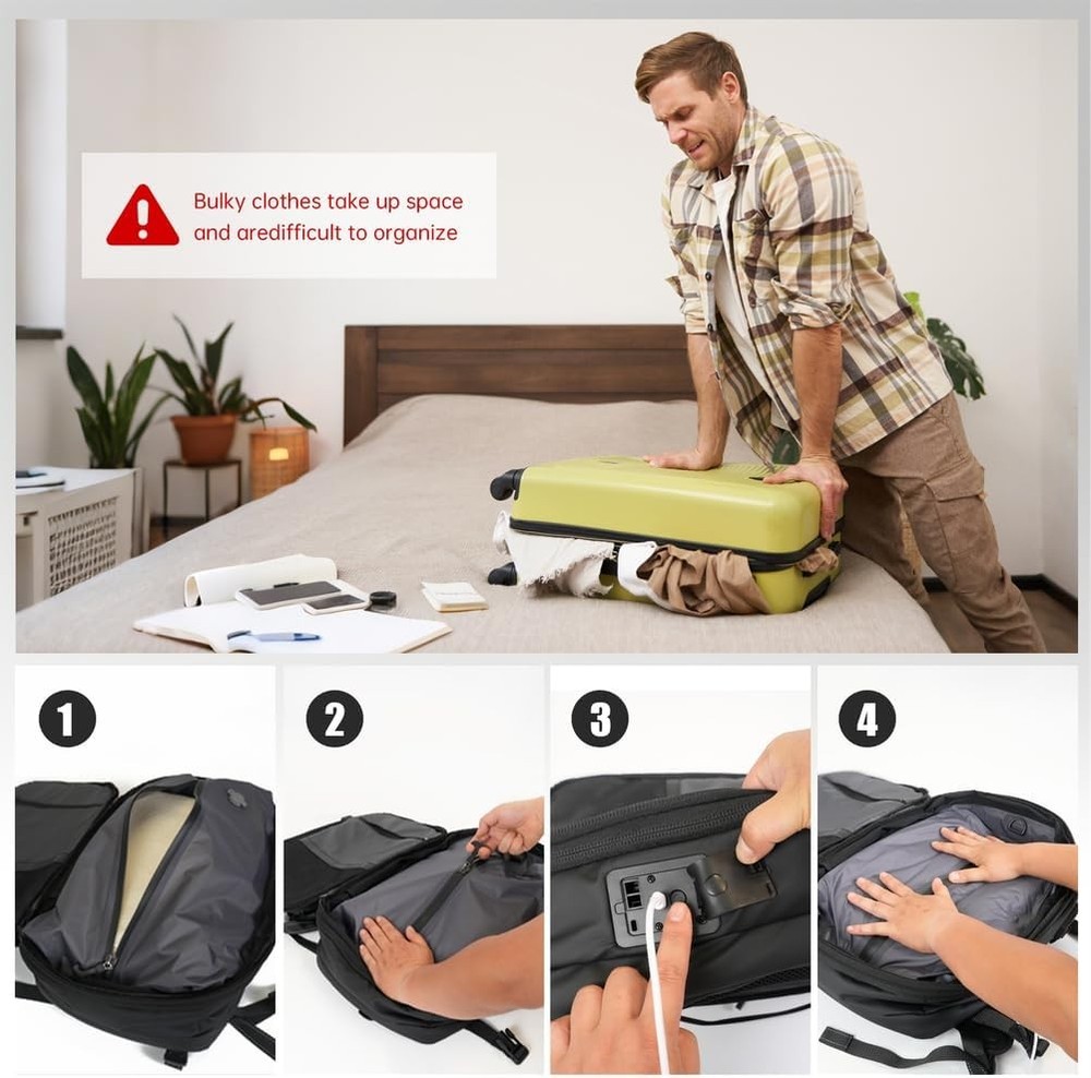 Vacpack Backpack with Vacuum 60L One-Touch Air Extraction, One Size, Black