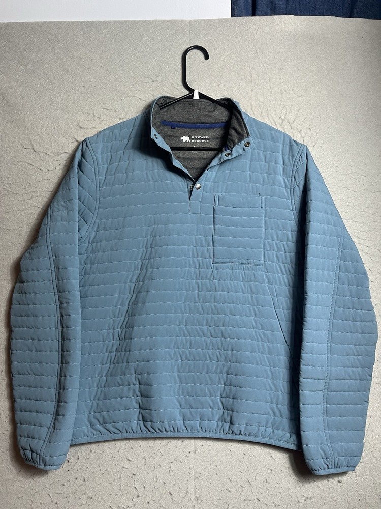 Onward Reserve Jacket Mens Medium Blue Snap Crosby Quilted Pullover Performance