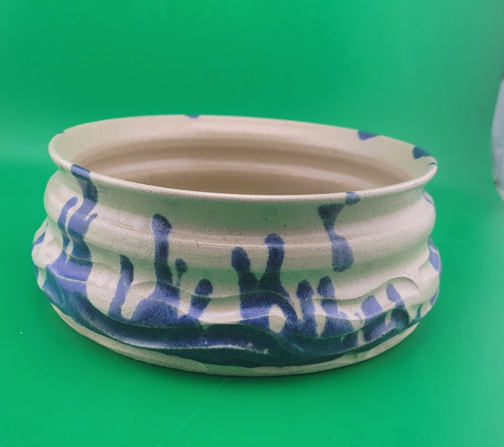Signed Pottery  Glaze Shallow Planter Blue Home Decor