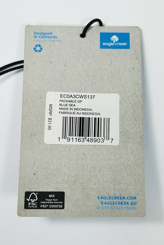 Eagle Creek Packable Daypack Pacific Blue Ultralight Foldable Travel Backpack