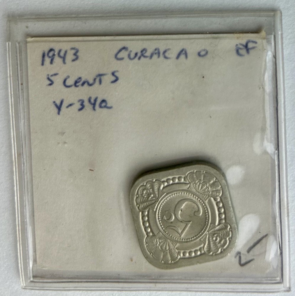 *CURACAO* carded "1943 5 CENTS"