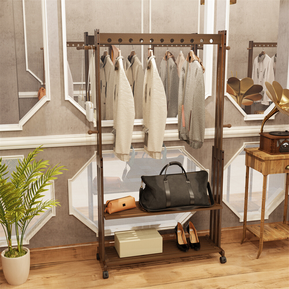 Free-Standing Clothes Rail Adjustable Garment Rack Rolling Hanging Display Shelf