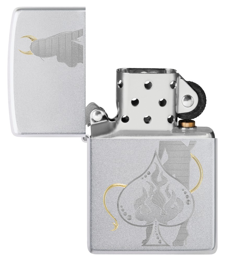 Zippo Devilish Ace Design Satin Chrome Windproof Lighter, 48658