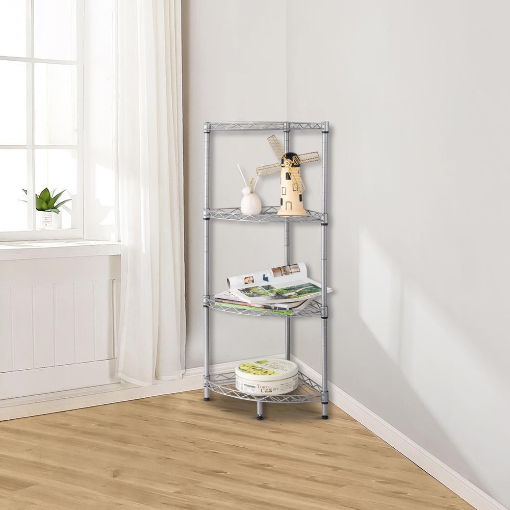 4 Tier Corner Shelf Rack Kitchen Bathroom Storage Wire Organizer Space Saving