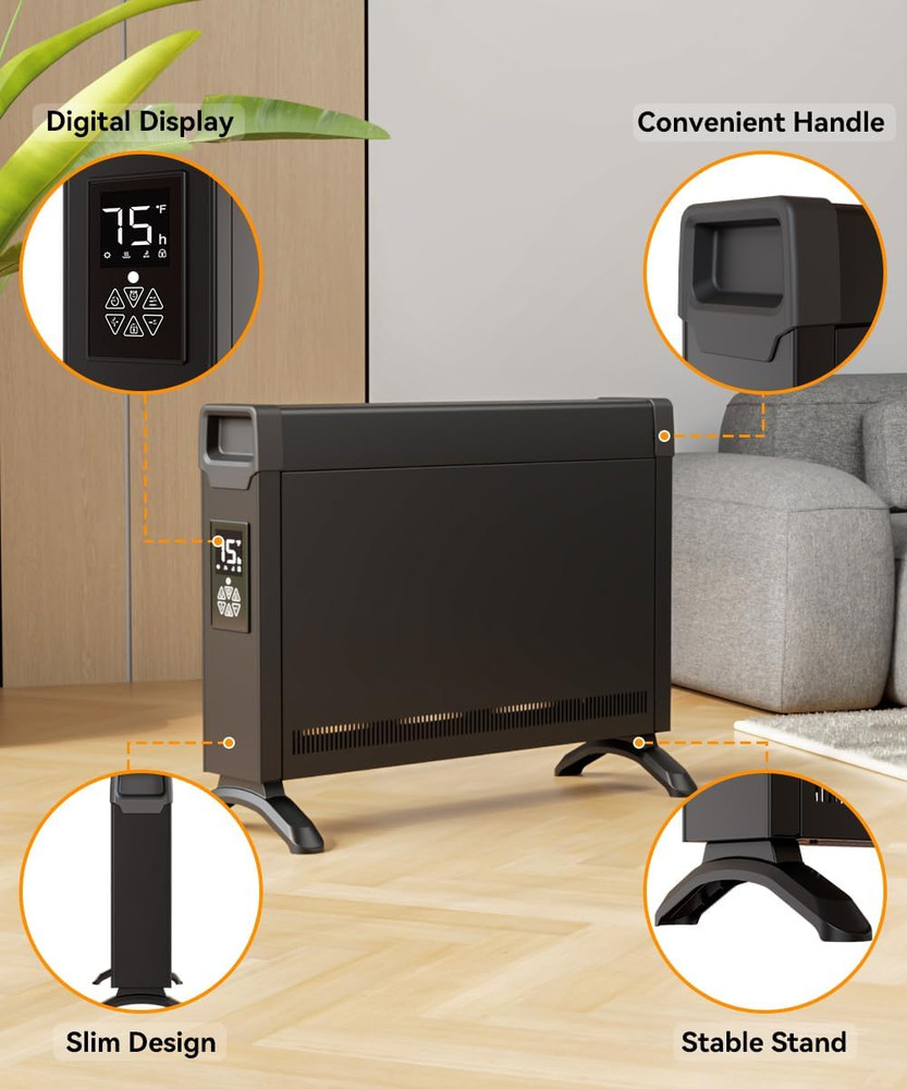 Remote-Controlled Quiet Electric Panel Heater with Timer & LED Display