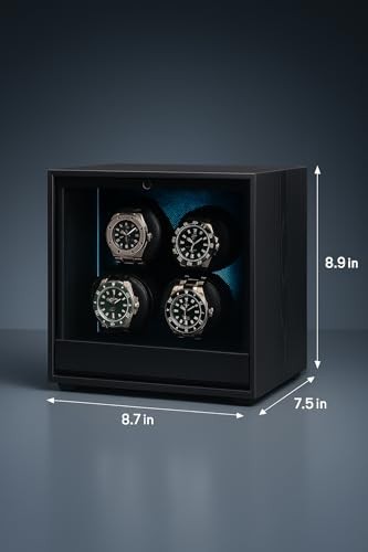 Automatic Watch Winder with 4 Quiet Running Motor,Storage Case for H-Black
