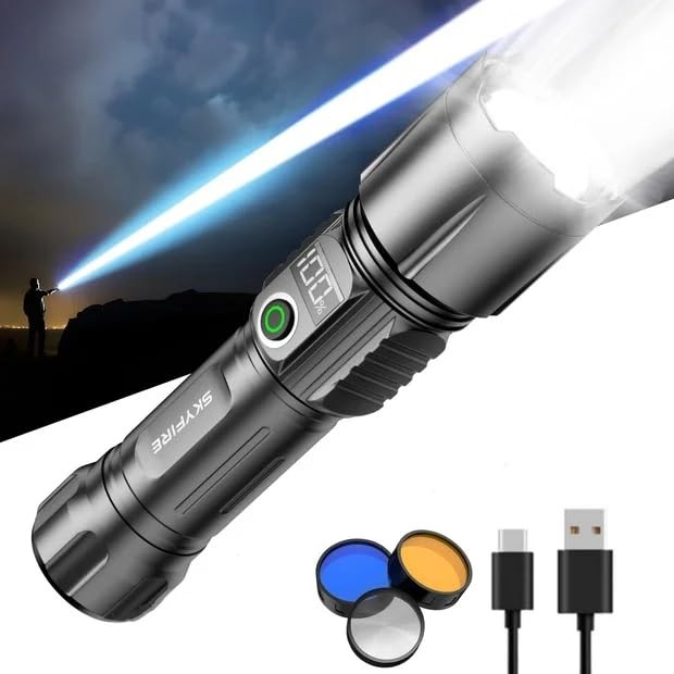 LED Flashlight 3000lm High Rechargeable Flashlight-Silvery Gray-Upgraded