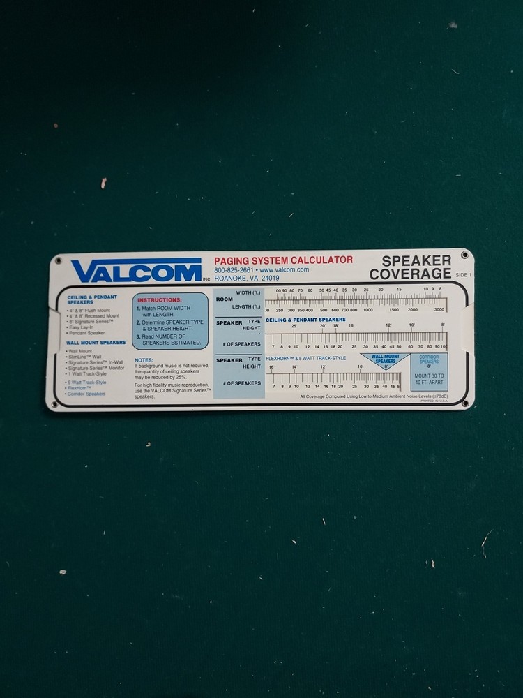 VALCOM paging system Calculator
