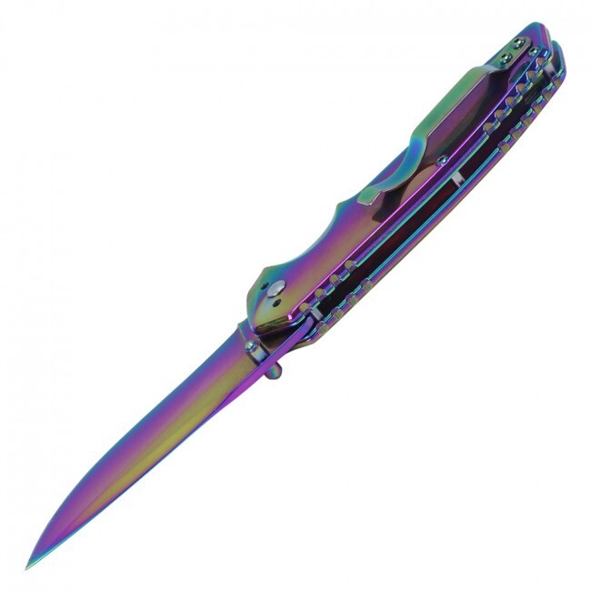 Pocket Knife Spring-Assist Wartech Emerald Rainbow Titanium Tactical Fold Blade