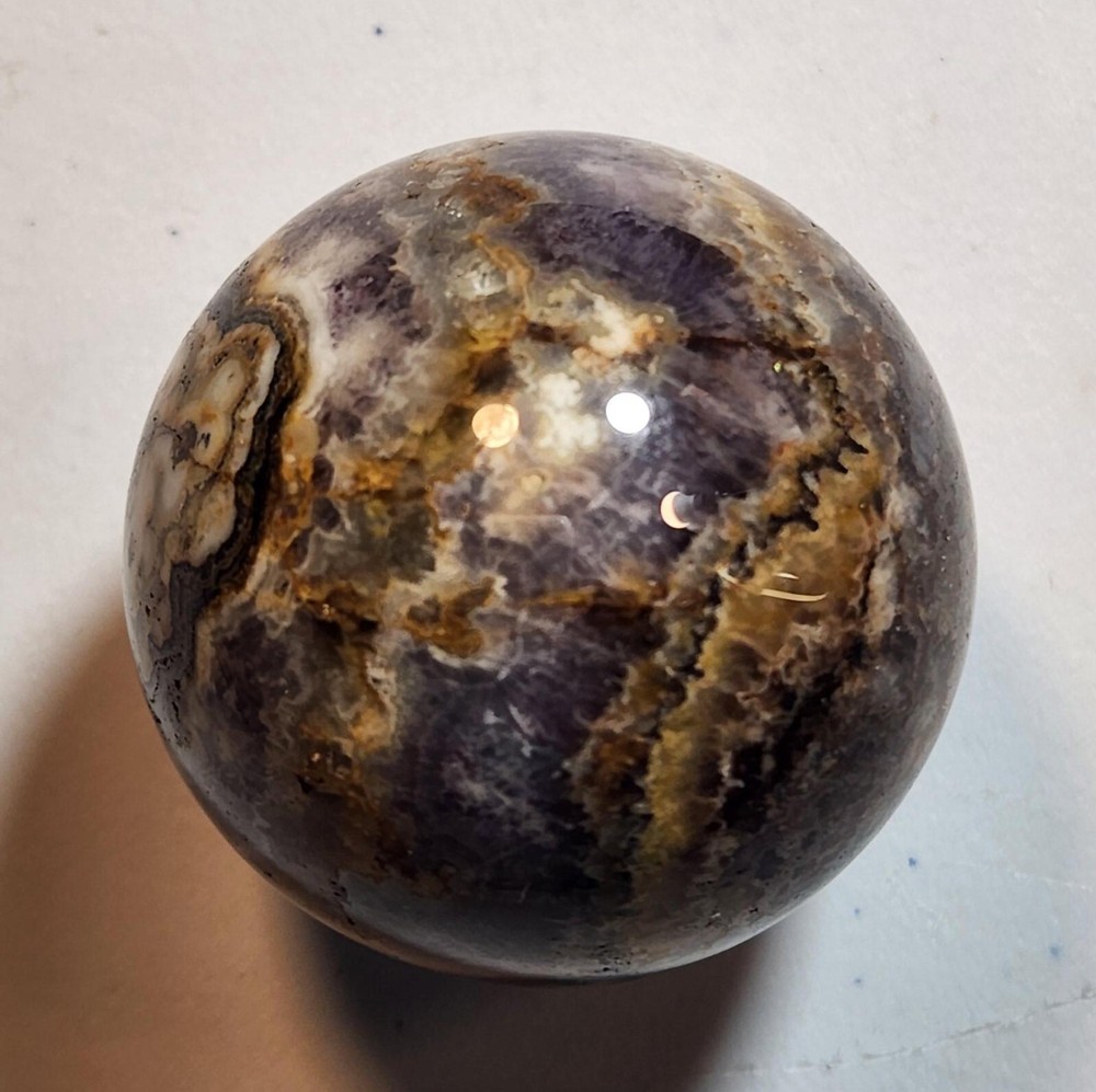 Fluorescent Prism Mine Fluorite 44mm Sphere for Decor 5349