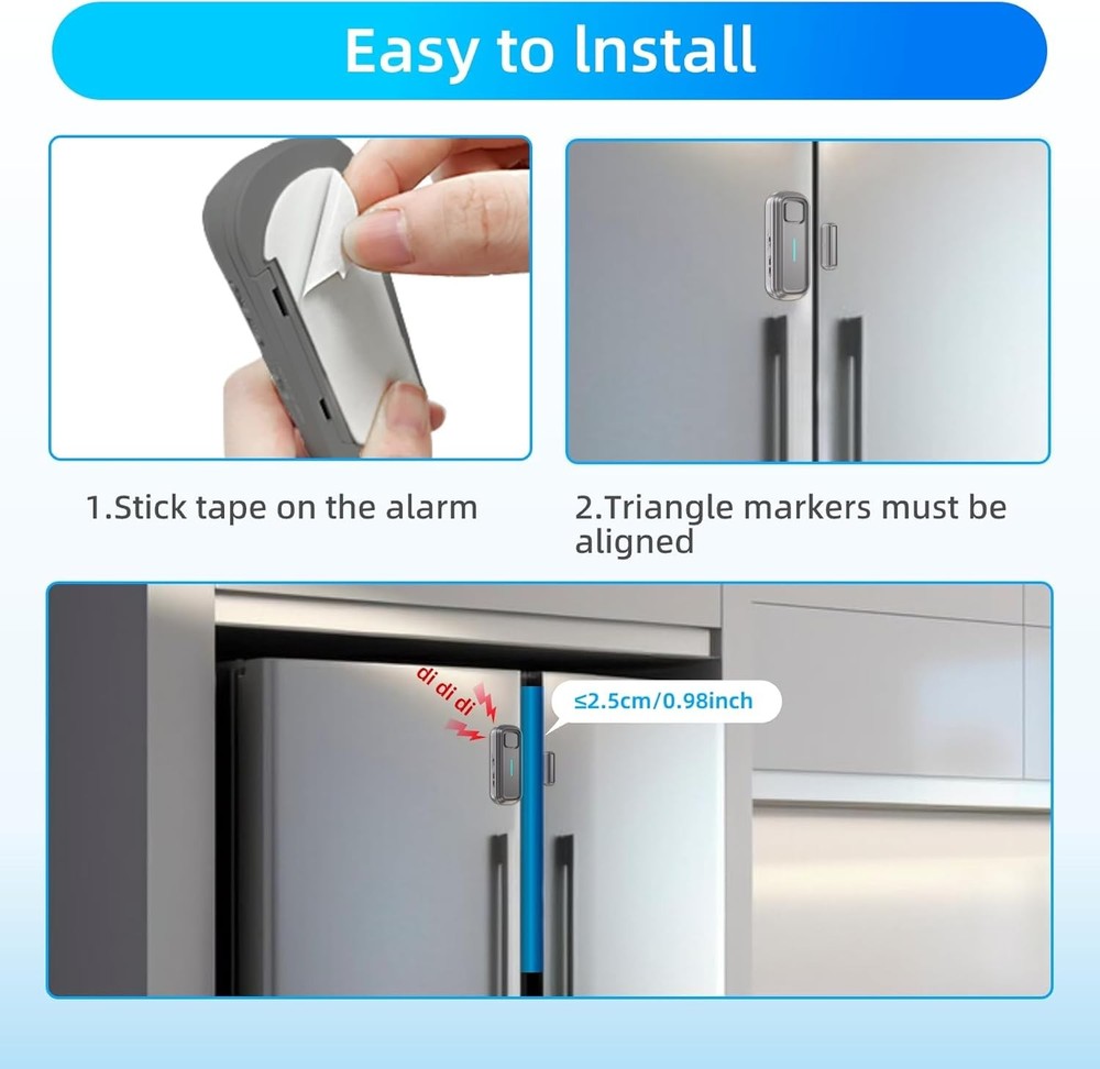 Daytech Refrigerator & Freezer Door Alarm - Adjustable 1-4 2 Pack, Grey