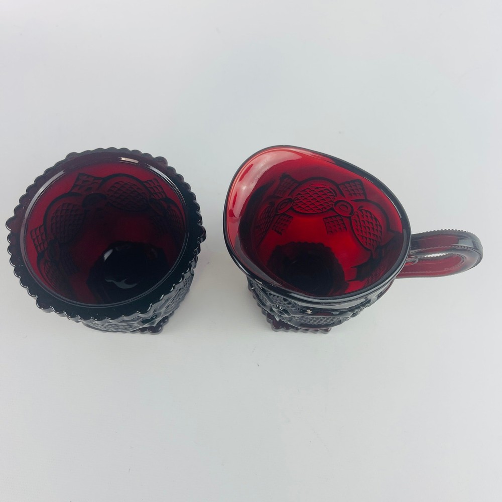 Vintage Avon 1876 Cape Cod Ruby Red Glass Cream and Sugar Set