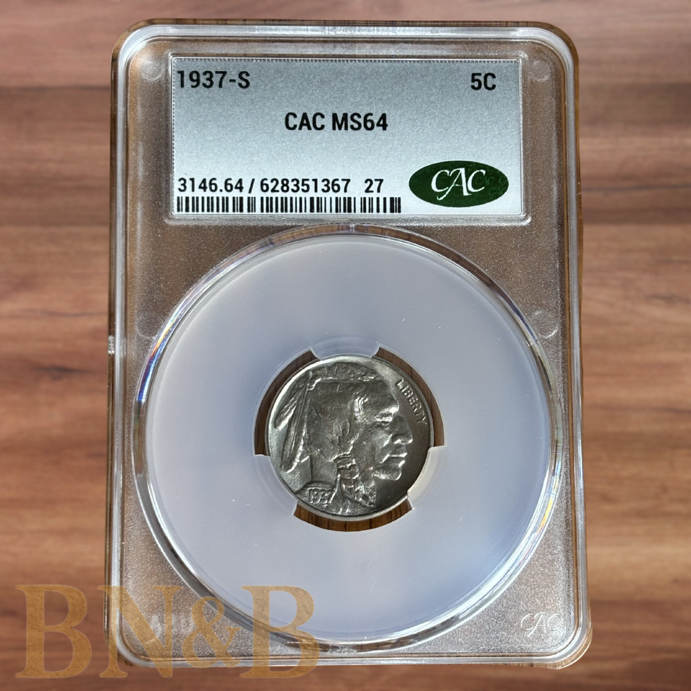 1937-S Buffalo Nickel CAC MS 64