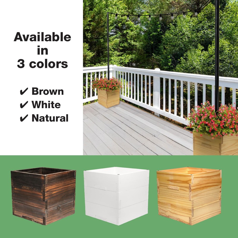 Large Decorative Wooden Planter w/ Universal Pole Support for String Light Po...