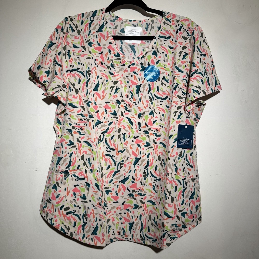 Cherokee Scrub Top Women’s Size Large - Brush Stroke Design - NWT
