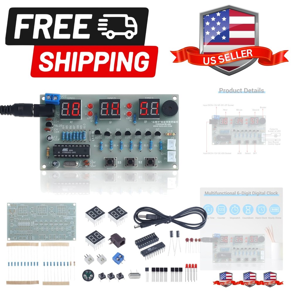 6-Digit Clock Soldering Practice Kit, DIY PCB Digital Clock Soldering Project...