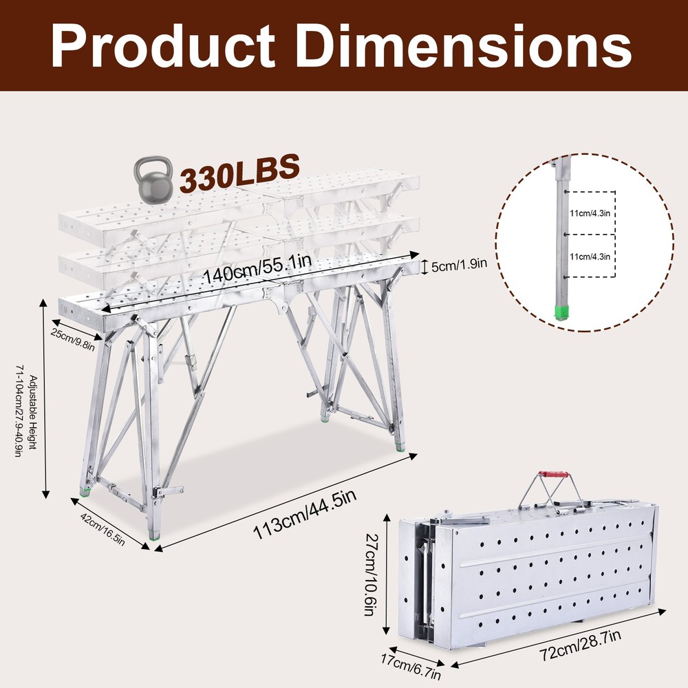Adjustable Scaffold Platform Multipurpose Folding Scaffolding Work Platform US