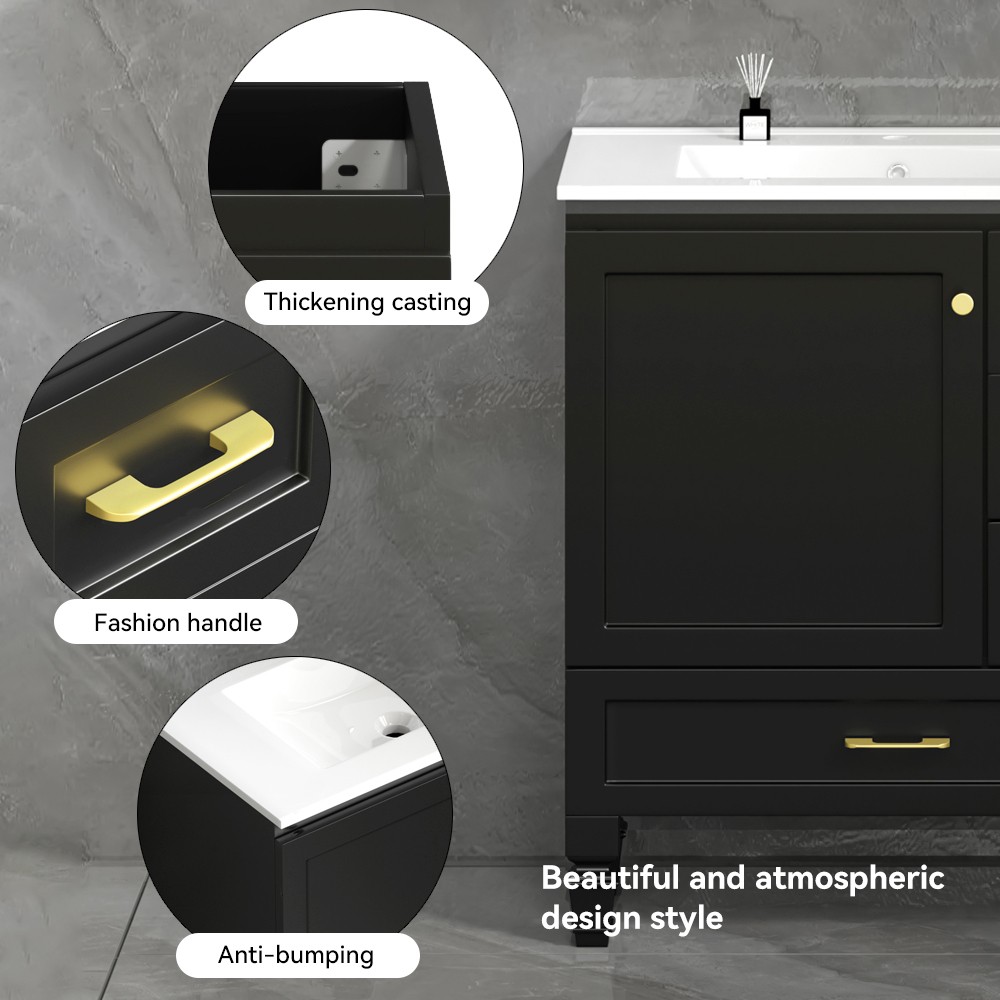 30" Black Bathroom Vanity w/ Soft Close Doors & 3 Drawers