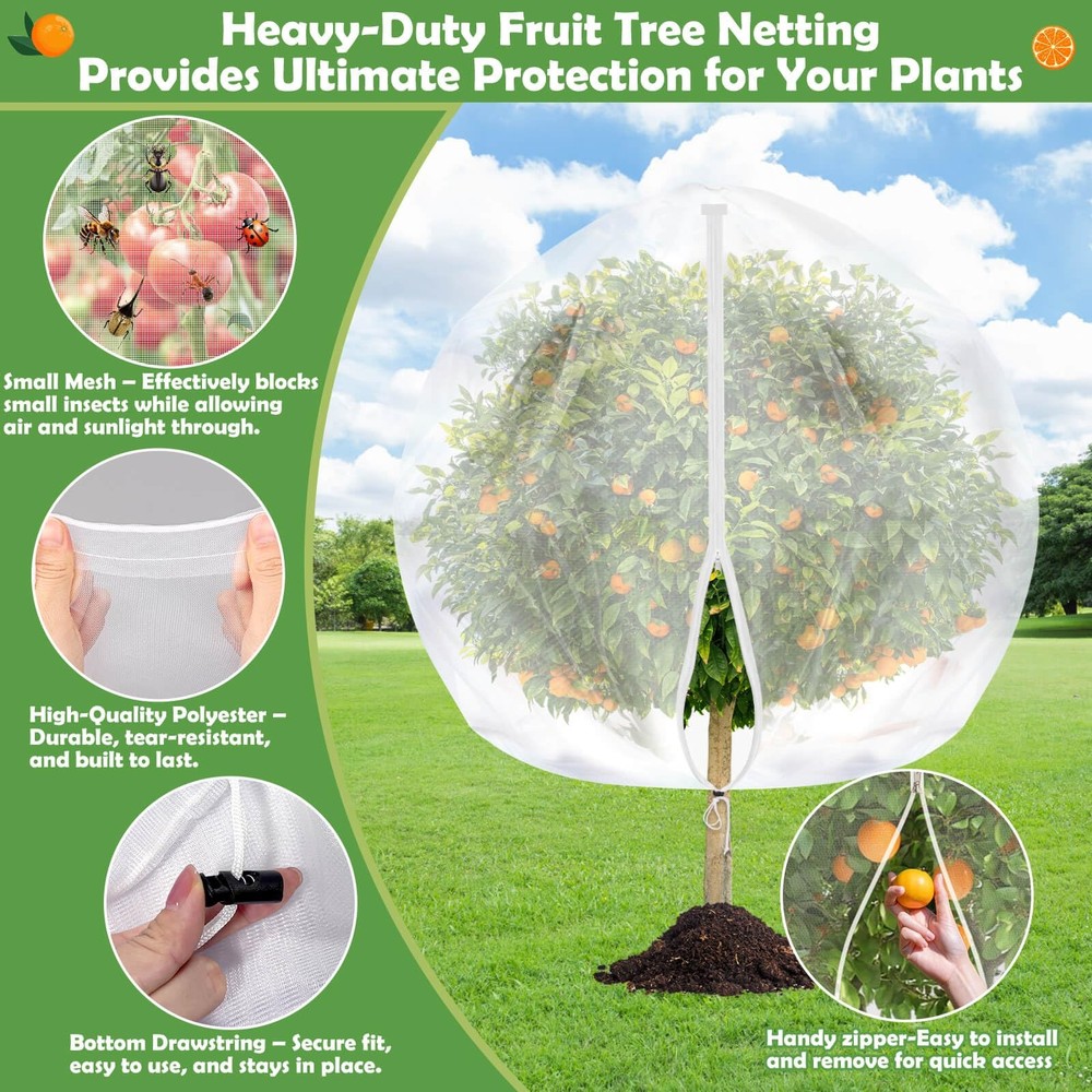 10x10 FT Fruit Trees Netting with Zipper,3Pcs Large Tree Nets for Fruit Trees...
