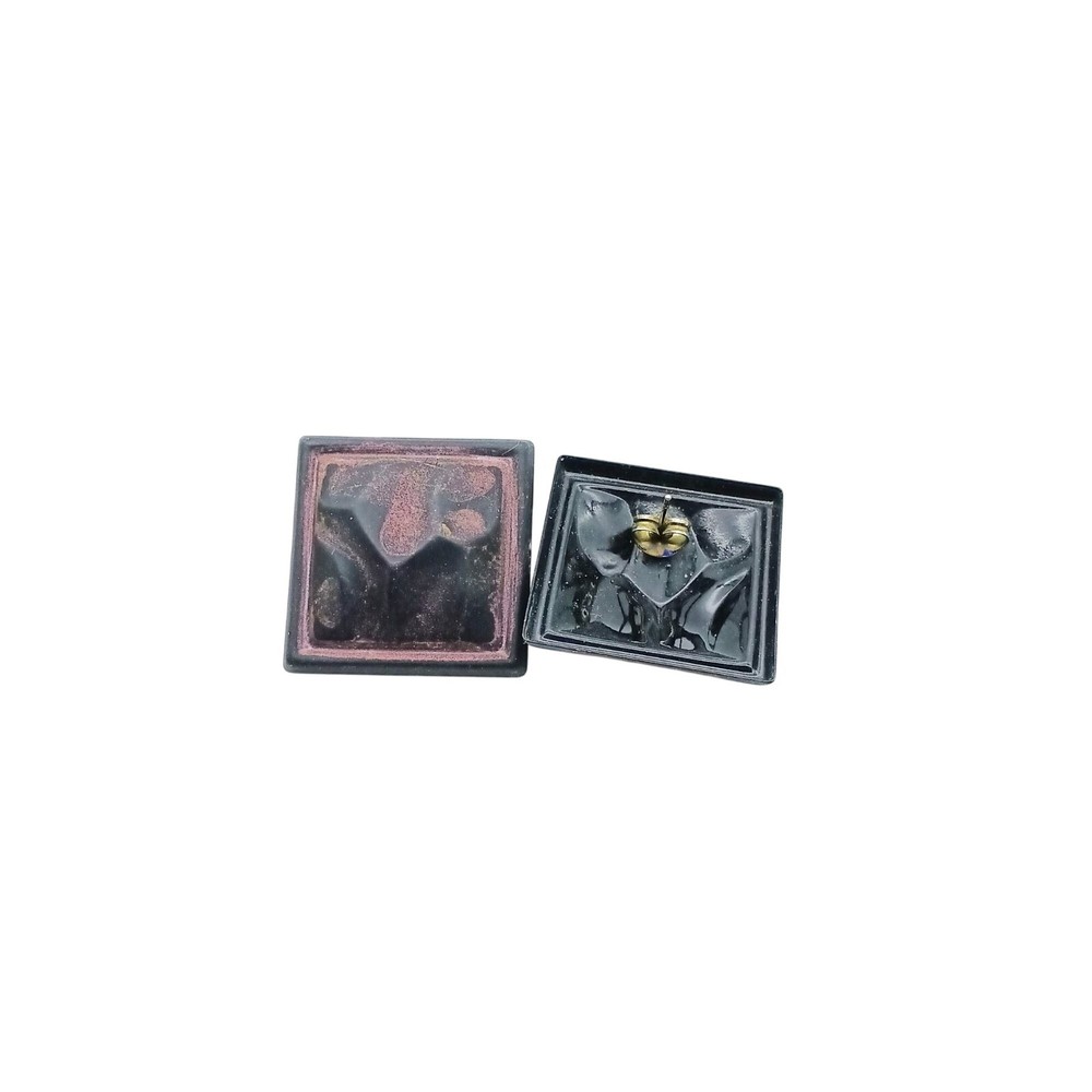 Vintage Square Black & Bronze Abstract Design Stud Earrings