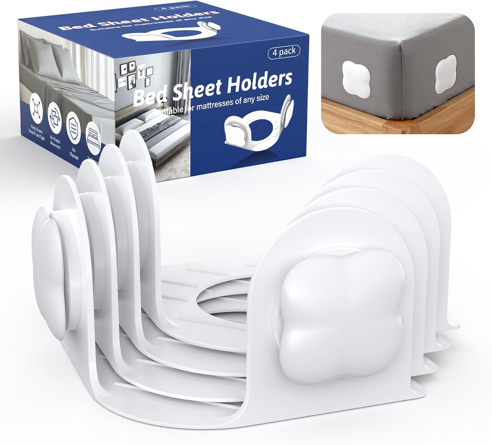 Fitted Sheet Holders - Adjustable Grippers for All Sheet Sizes, Easy Install