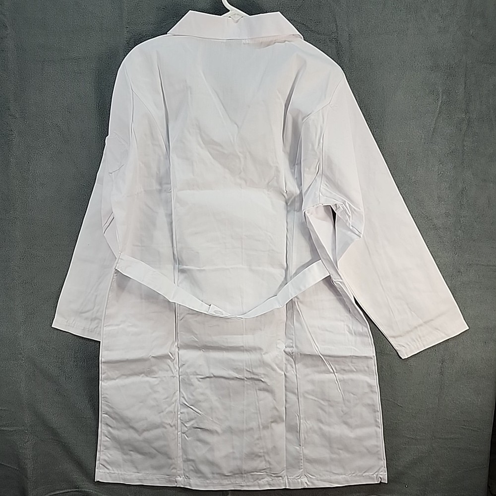 Natural Uniforms Lab Coat White Size Large # 1516 3 Front Pockets W/ Back Strap