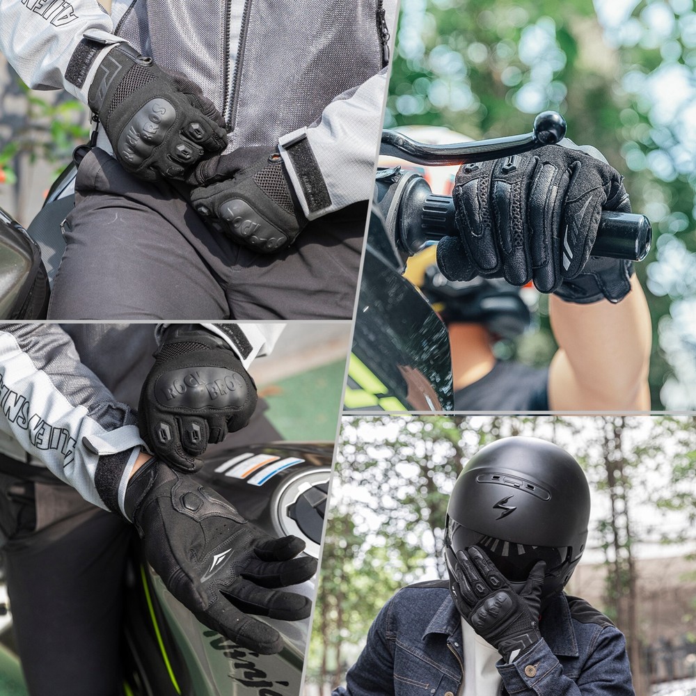 ROCKBROS Leather Motorcycle Gloves with Touchscreen Function and Protectors.