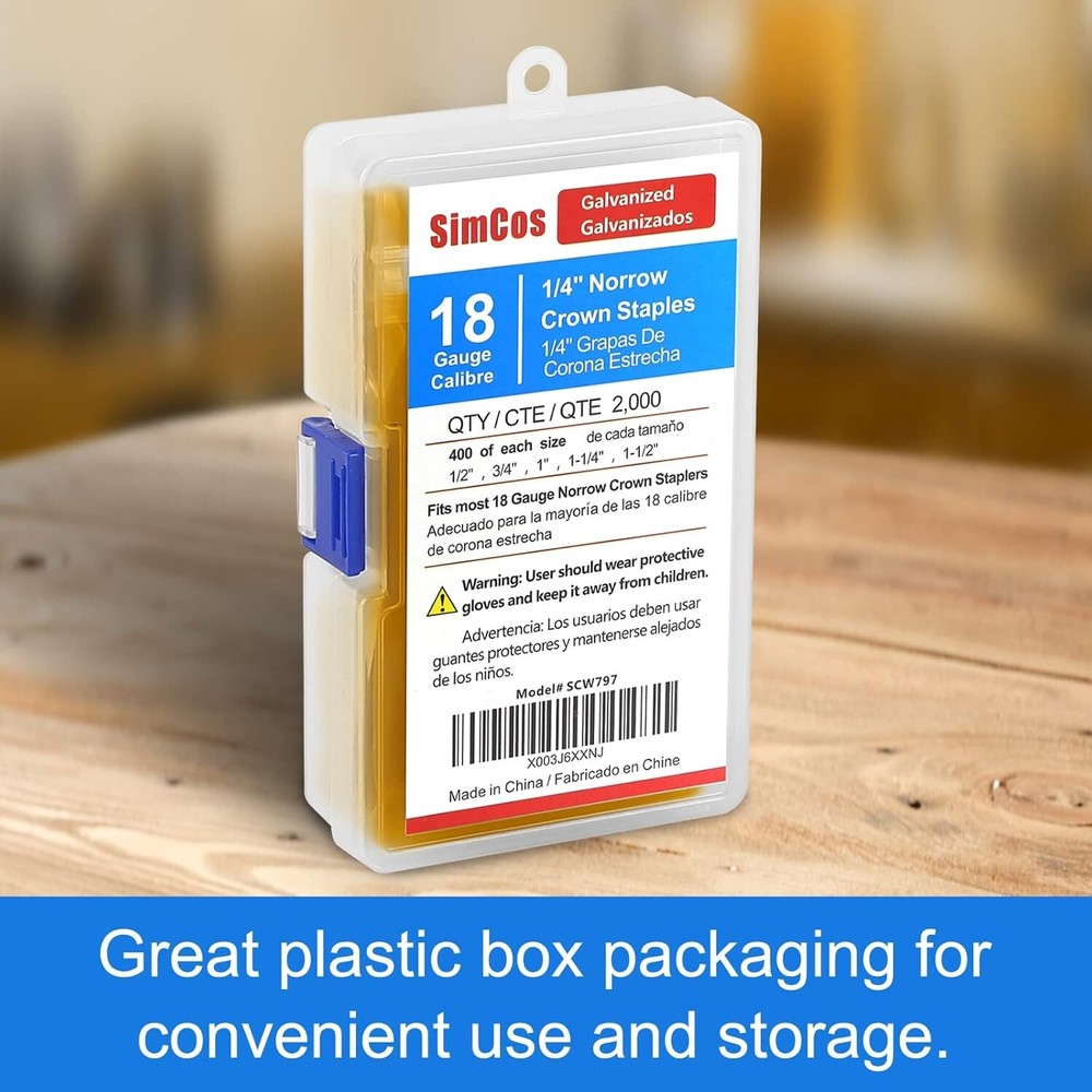 18 Gauge Narrow Crown Staples Assorted Sizes - Rust Resistant 2000 Pcs