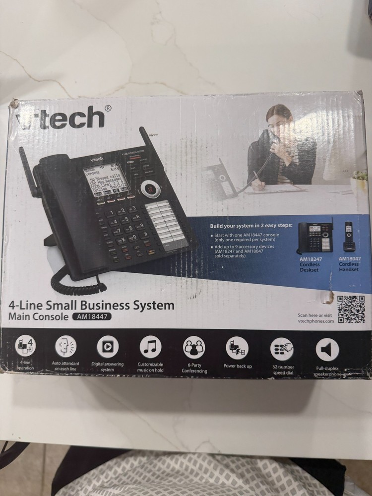 VTech AM18447 4-Line Small Business Phone System Main Console Black Open Box