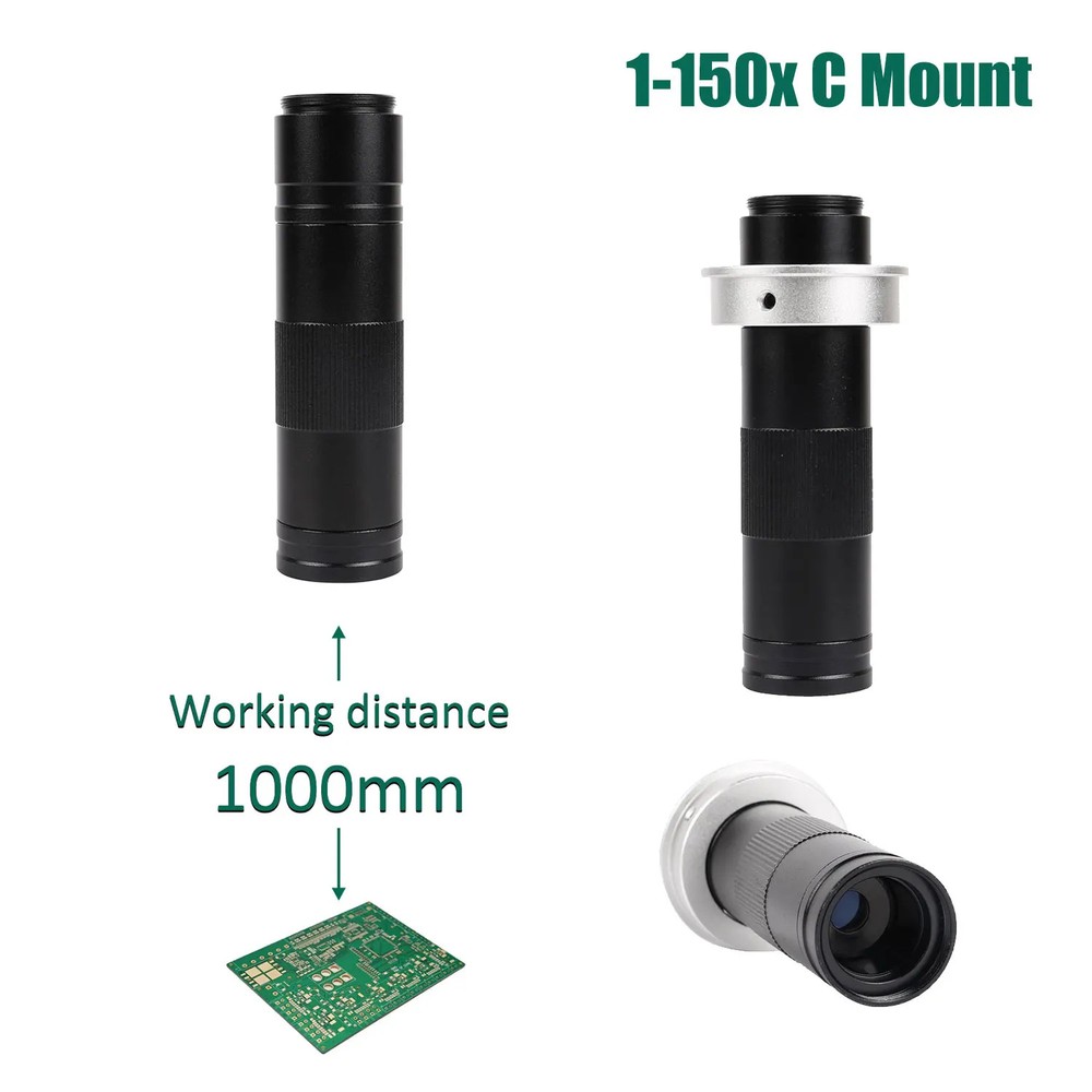 150x Microscope C Mount Lens Adjustable For HDMI VGA Camera Max Distance 1000mm