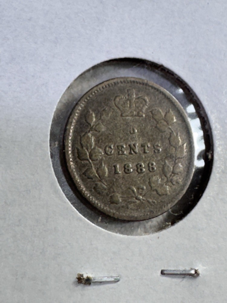 1888 Canada 5 Cents Small Silver Coin Scratched
