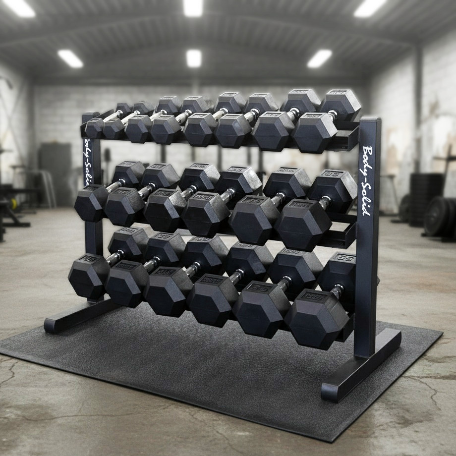 Body-Solid 5-50 lb. Rubber Dumbbell Package with Rack