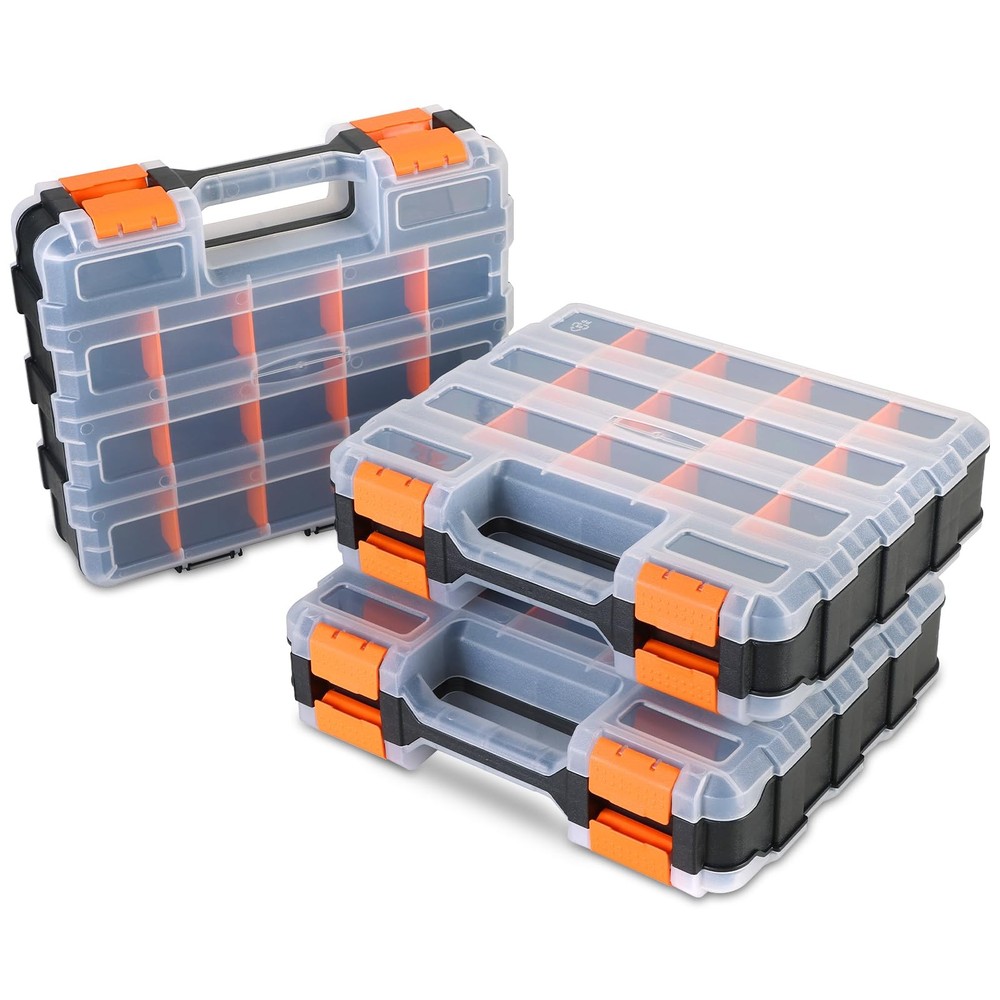 Small Parts Organizer 3 Pack | Storage Case Tools Box 34-Compartments Double ...