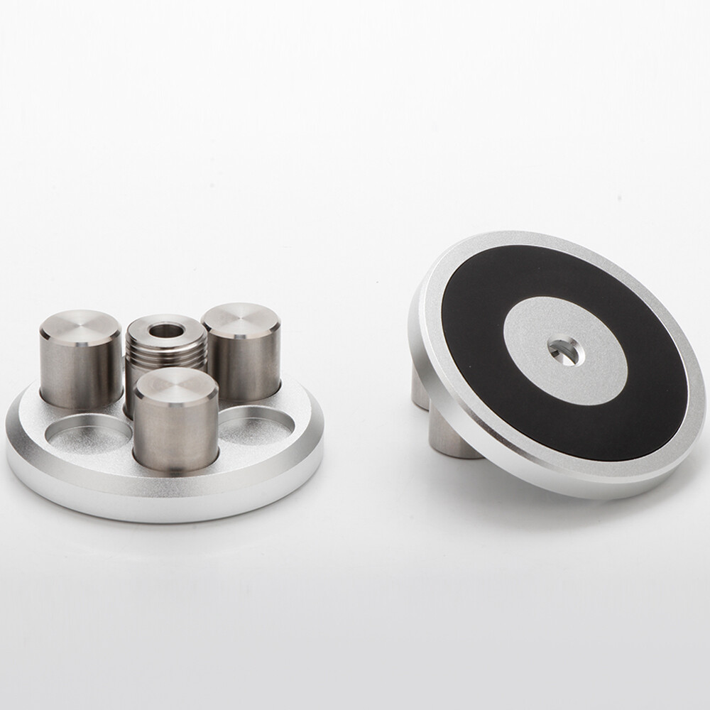Rotary disc vinyl weight stabilizer with adjustable disc clamp damper-