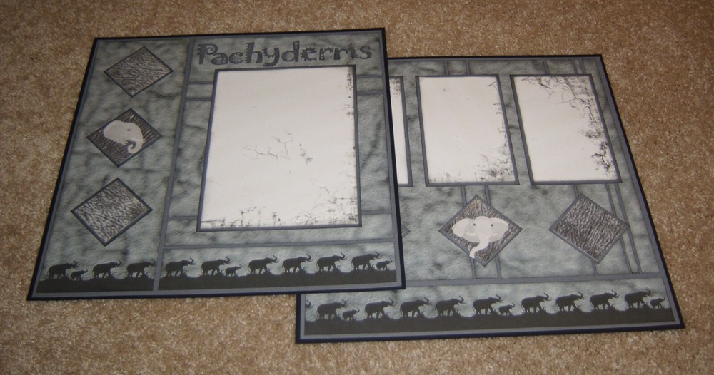 Two-Page 12x12 Premade Scrapbook Pages ~ Pachyderms.....Elephants