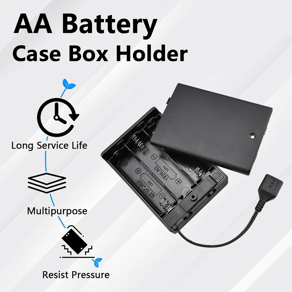 SDTC Tech 3 AA Battery Holder, USB Female Socket 3 AA Battery Case Box Holder 4.