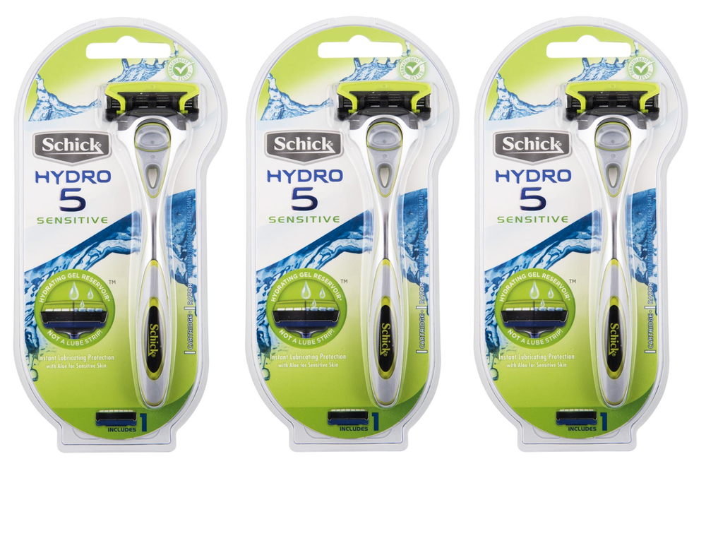 Schick Hydro 5 Sensitive Razor with 1 Refill Blade Cartridge (3 Pack)