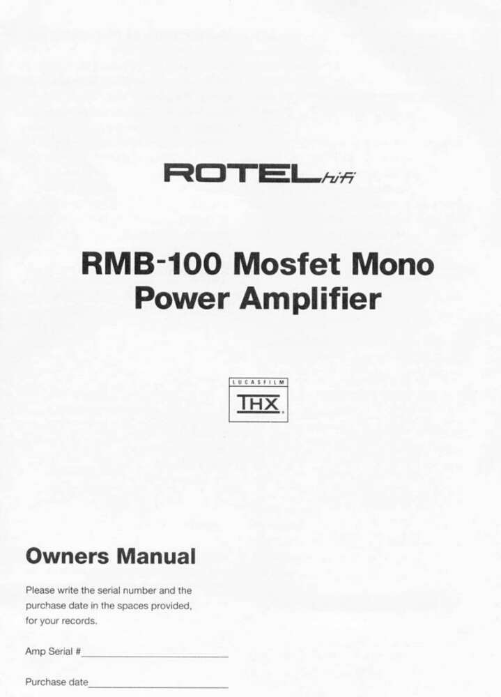 Rotel RMB-100 Amplifier Owners Manual