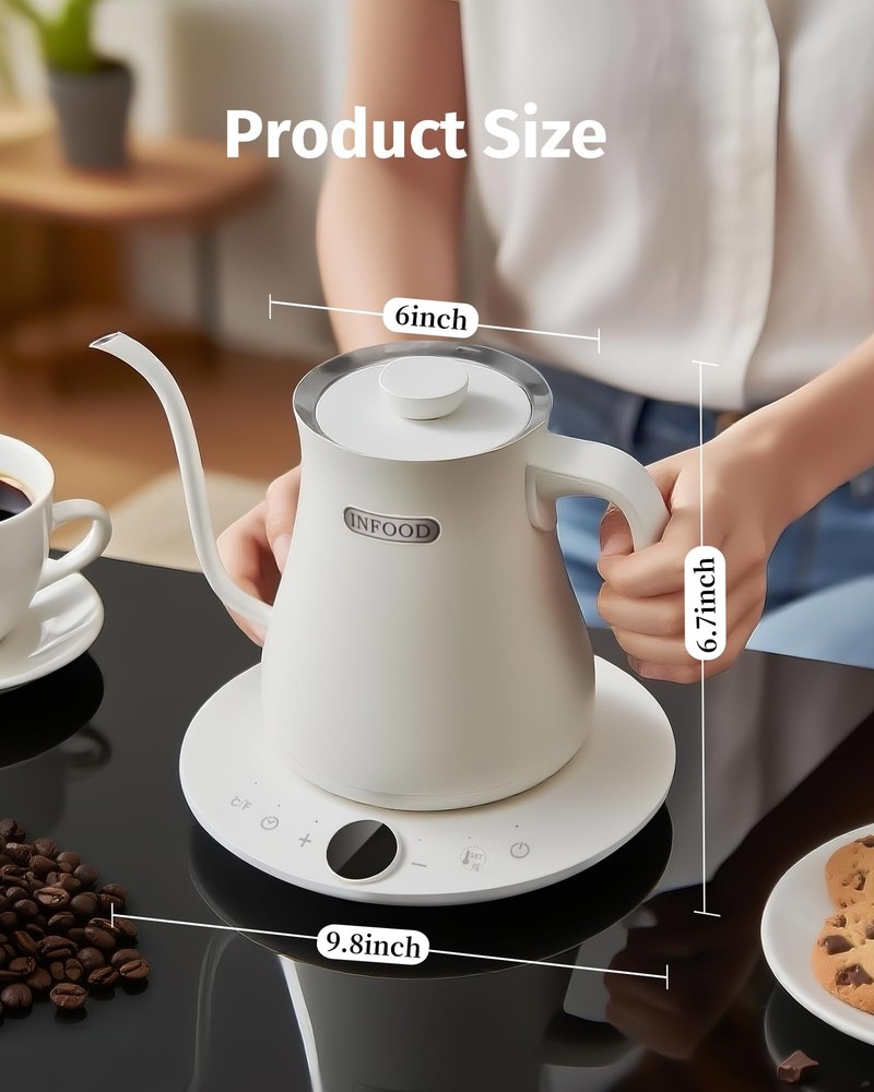 0.8L Gooseneck Electric Kettle, Precise Temperature Control for Pour Over Cof...