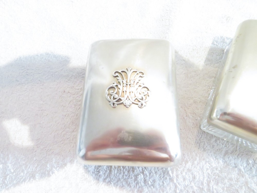 Gorgeous victorian english sterling silver & crystal 2 rectangular boxes London