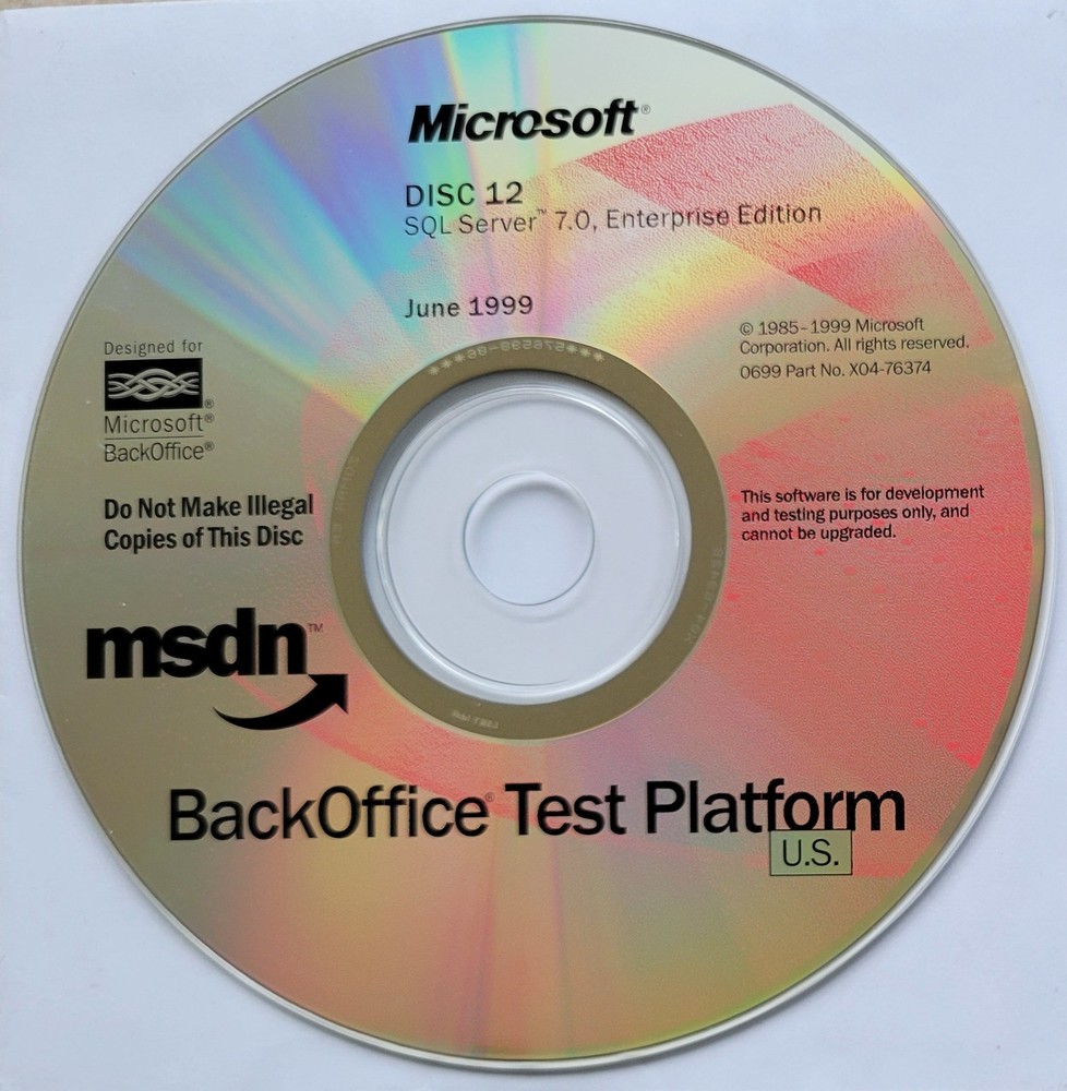 Vintage - Microsoft SQL Server 7.0 Enterprise Edition June, 1999