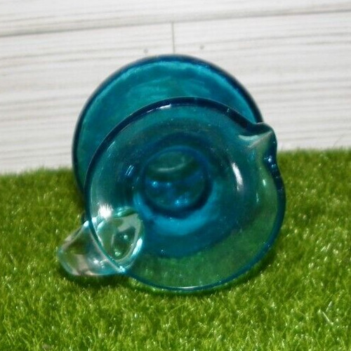 Old~ 4-3/8" Blue Hand Blown Crackle Glass Pitcher & Clear Handle ~ Unknown Maker