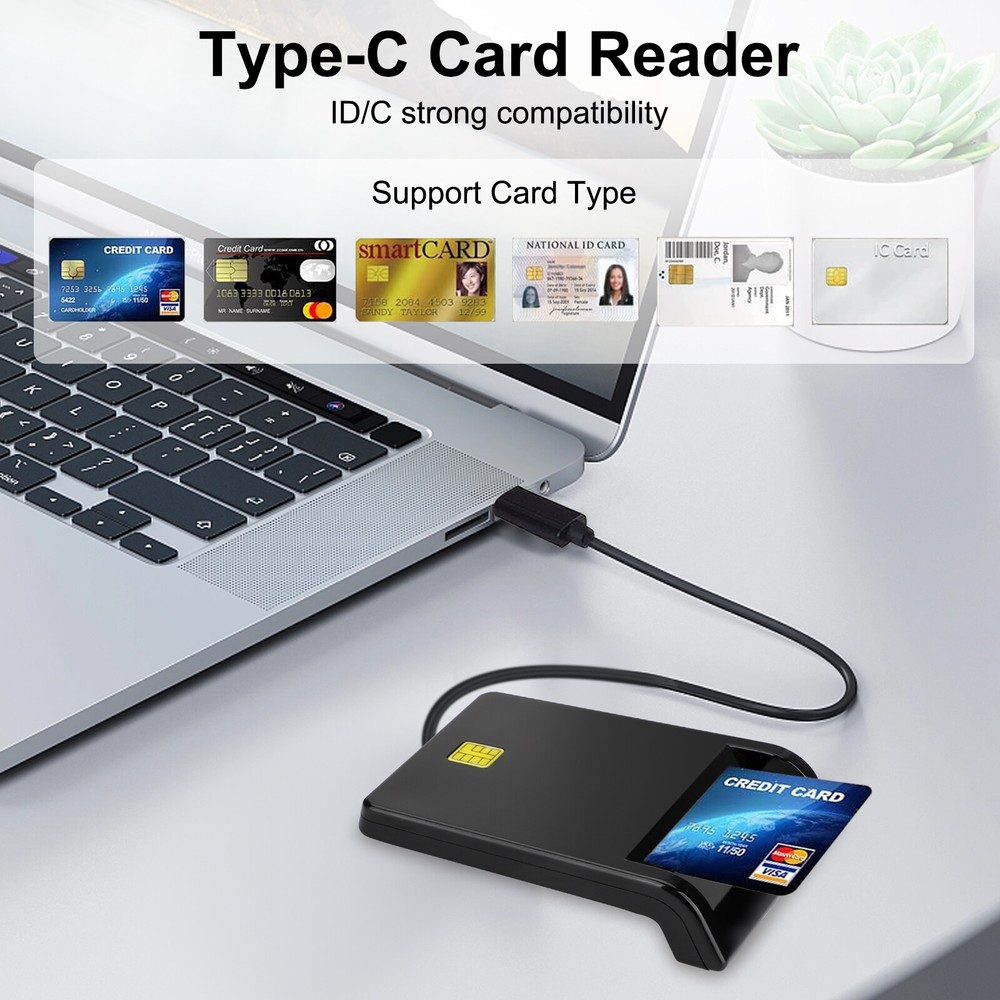 Type C Smart CAC Card Reader, DOD Military USB Common Access, for Windows Mac OS