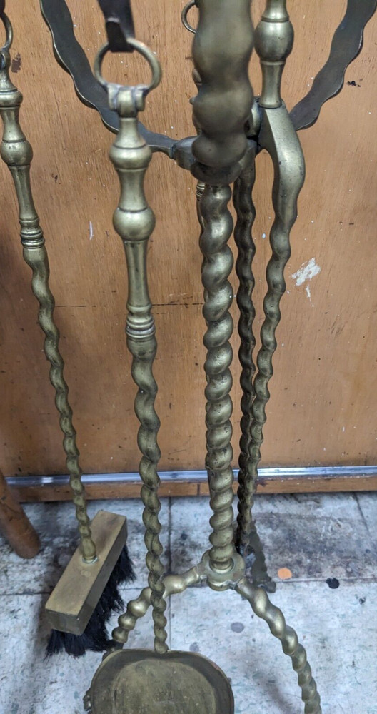 Vintage Brass Fireplace Tool Set Barley Twist
