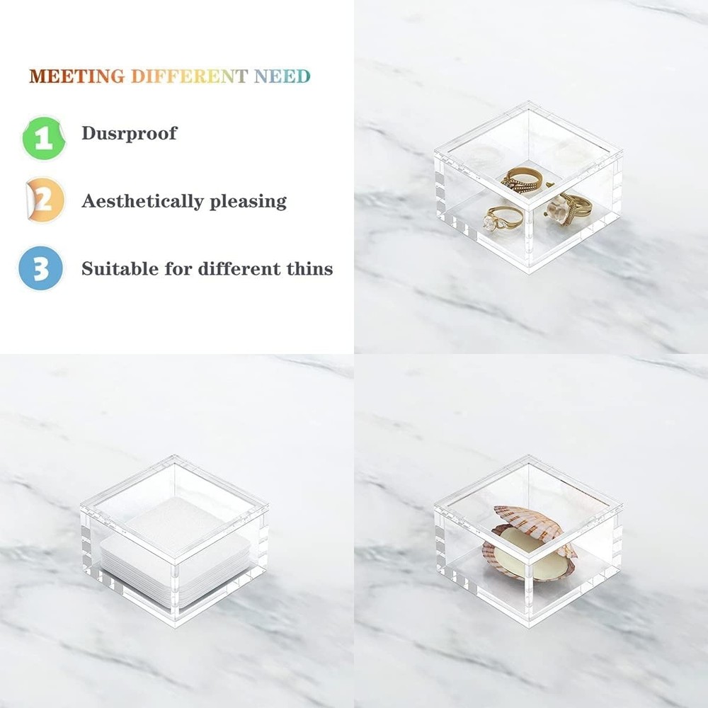 Small Acrylic Box with Lid, Clear Cube Display Case, Multi-Purpose Box Square...