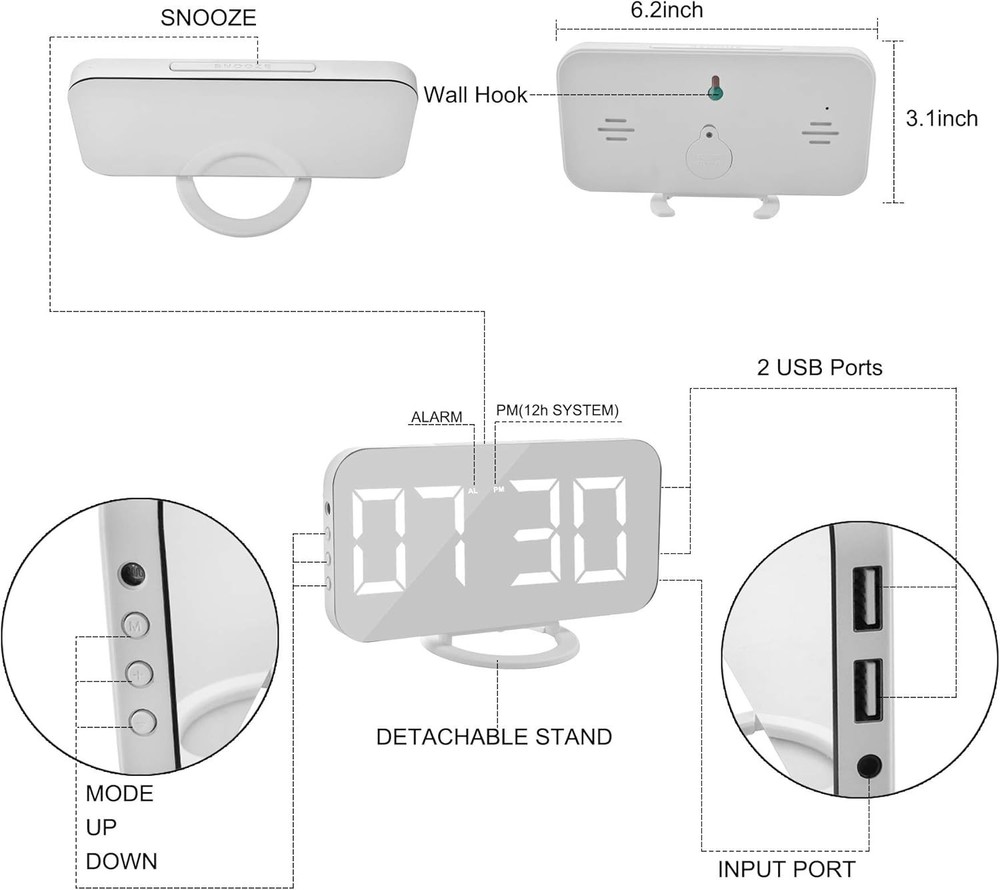 Digital Clock Large Display White