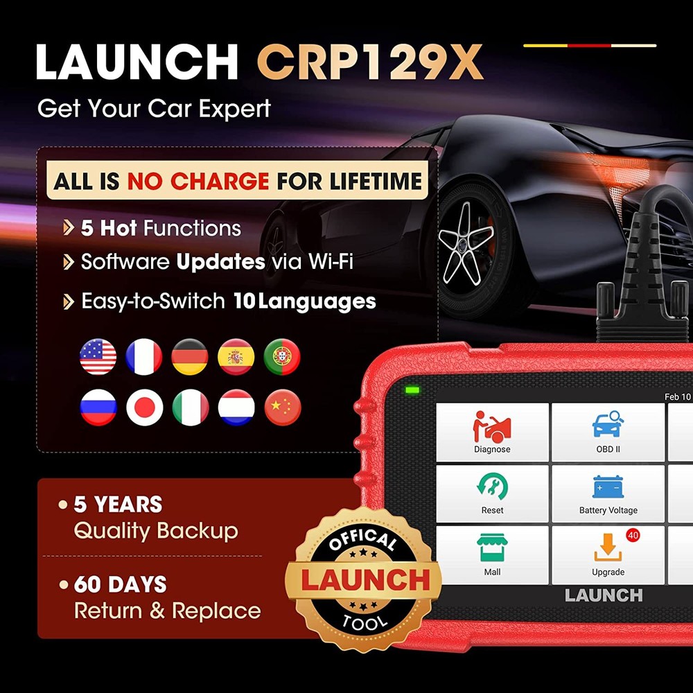Launch CRP129X Car Diagnostic Tool Auto OBD Scanner Code Reader TPMS SRS SAS EPB