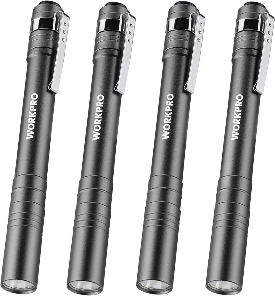 WORKPRO LED Pen Light 4-Pack Aluminum Pocket Light Pen Flashlight 8AAA Batteries