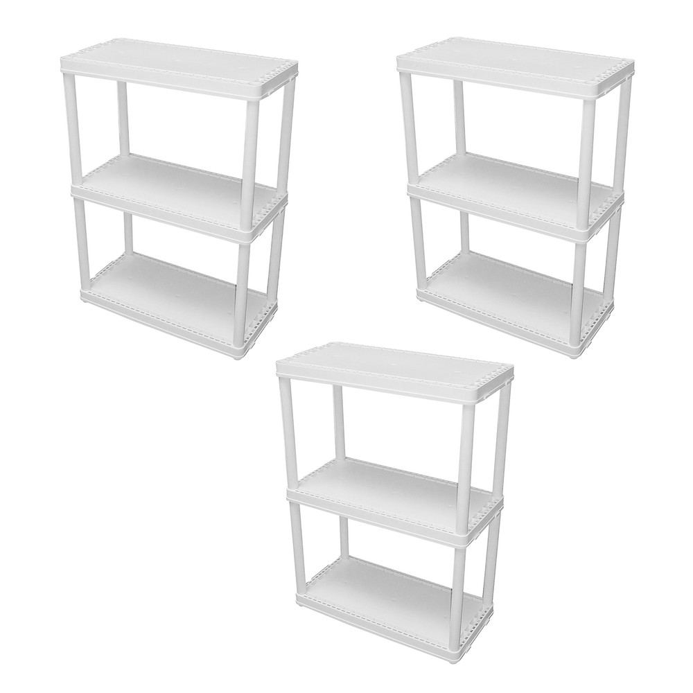 Gracious Living 3 Shelf Storage Unit Organizers for Home or Garage, White (3 Pk)